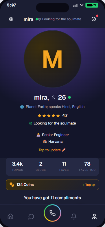 Yapp profile screen